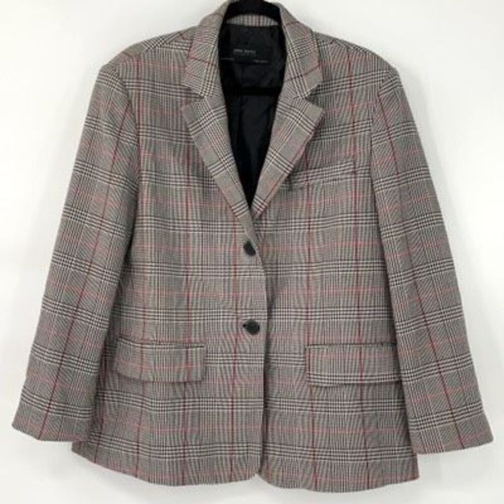 Zara Basic Collection Gray Plaid Single Breasted Blazer Jacket Medium